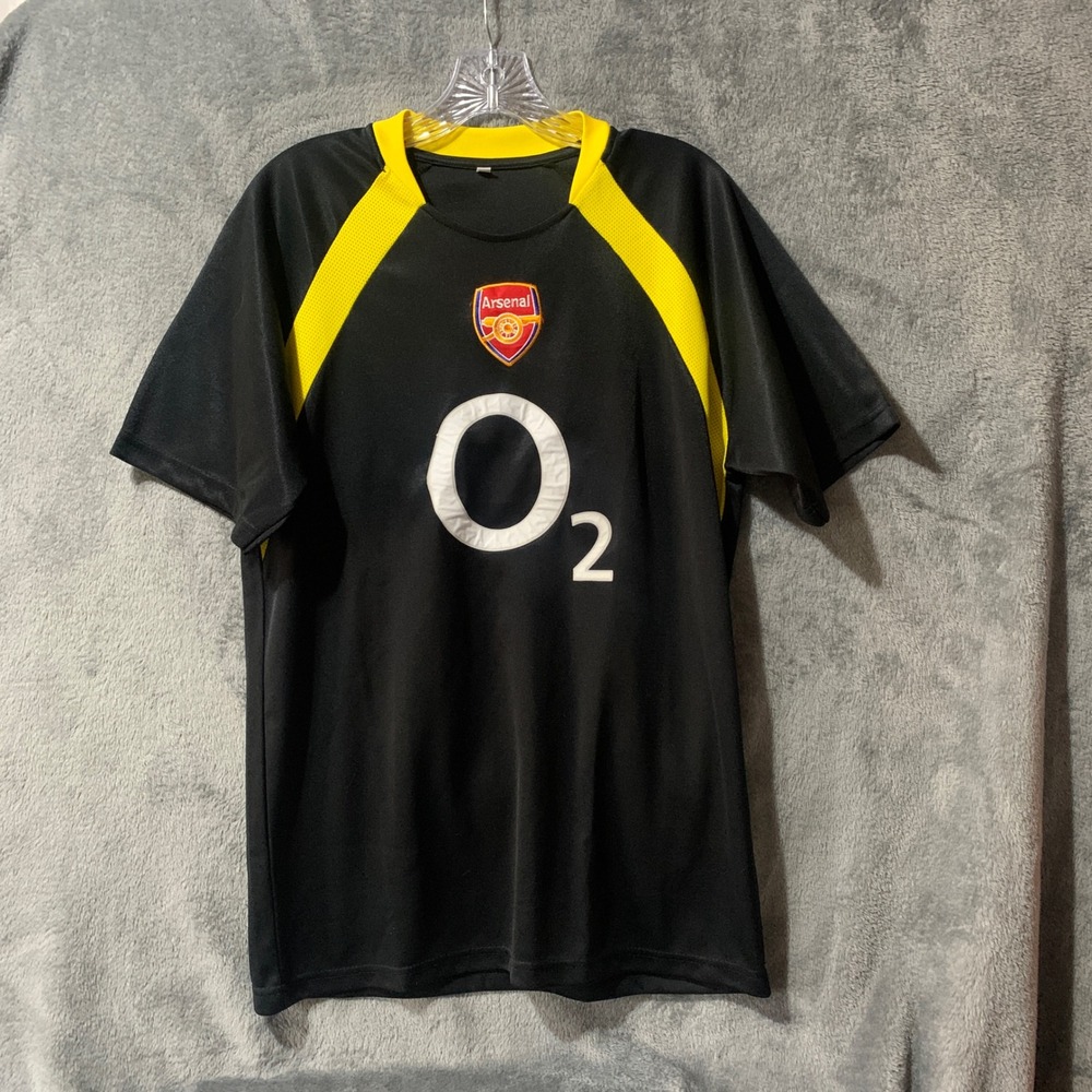 Arsenal FC O2 Soccer Jersey Black Yellow Short Sleeve Mens Medium